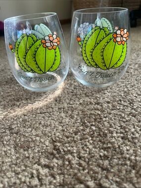 Can't Touch This Cactus Stemless Plastic Wine Glass - Green